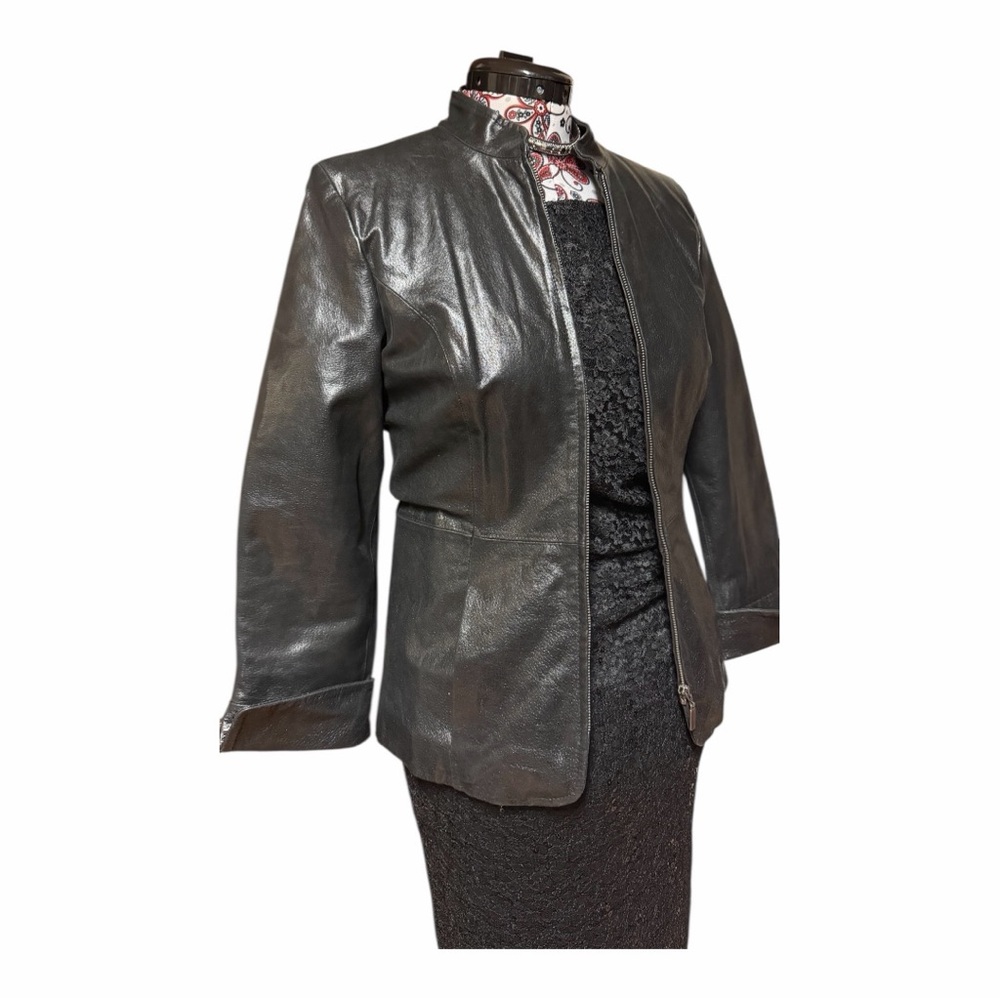 Guillaume Black Genuine Leather Jacket Moto Blazer Zip Up Size Small